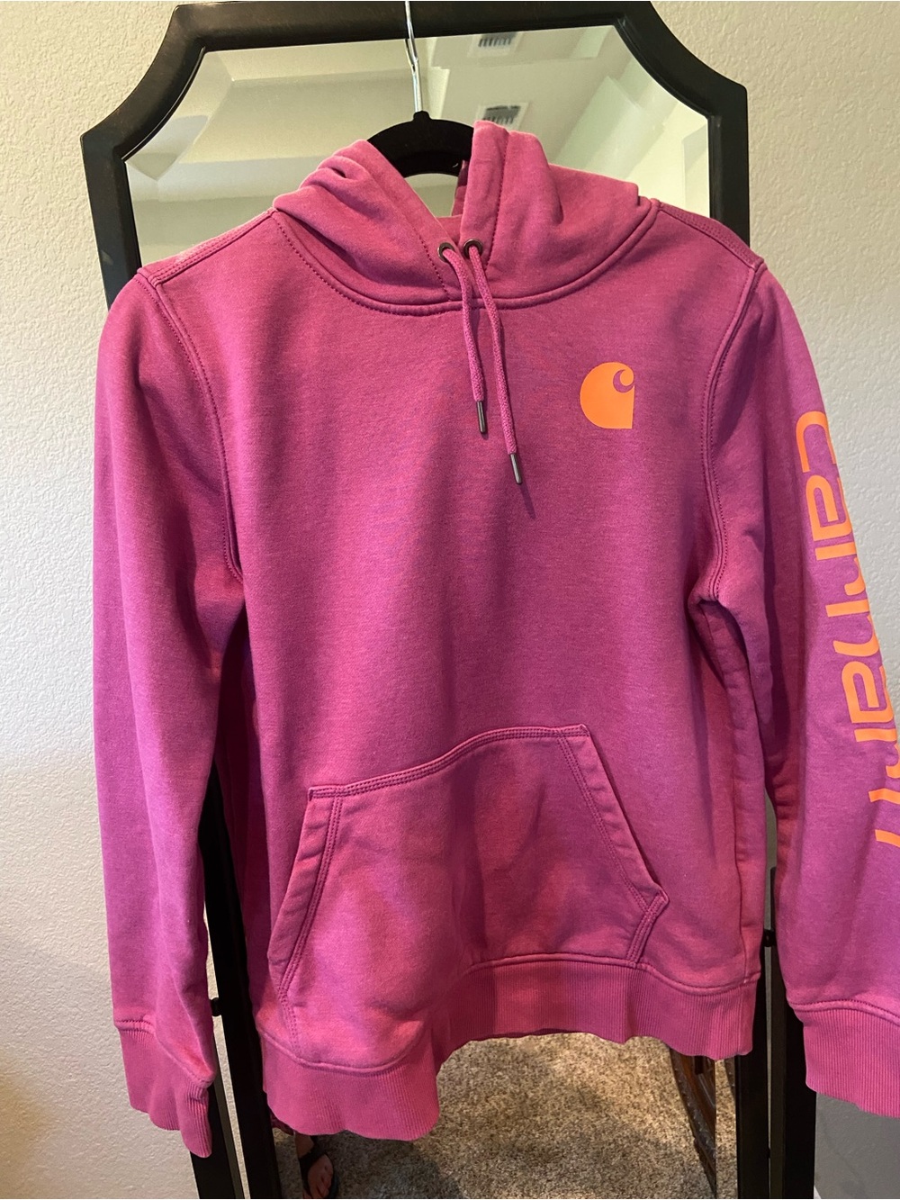 Carhartt Magenta Hoodie with Orange Logo
